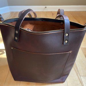 Medium Zipper Tote - Cognac -  PLG